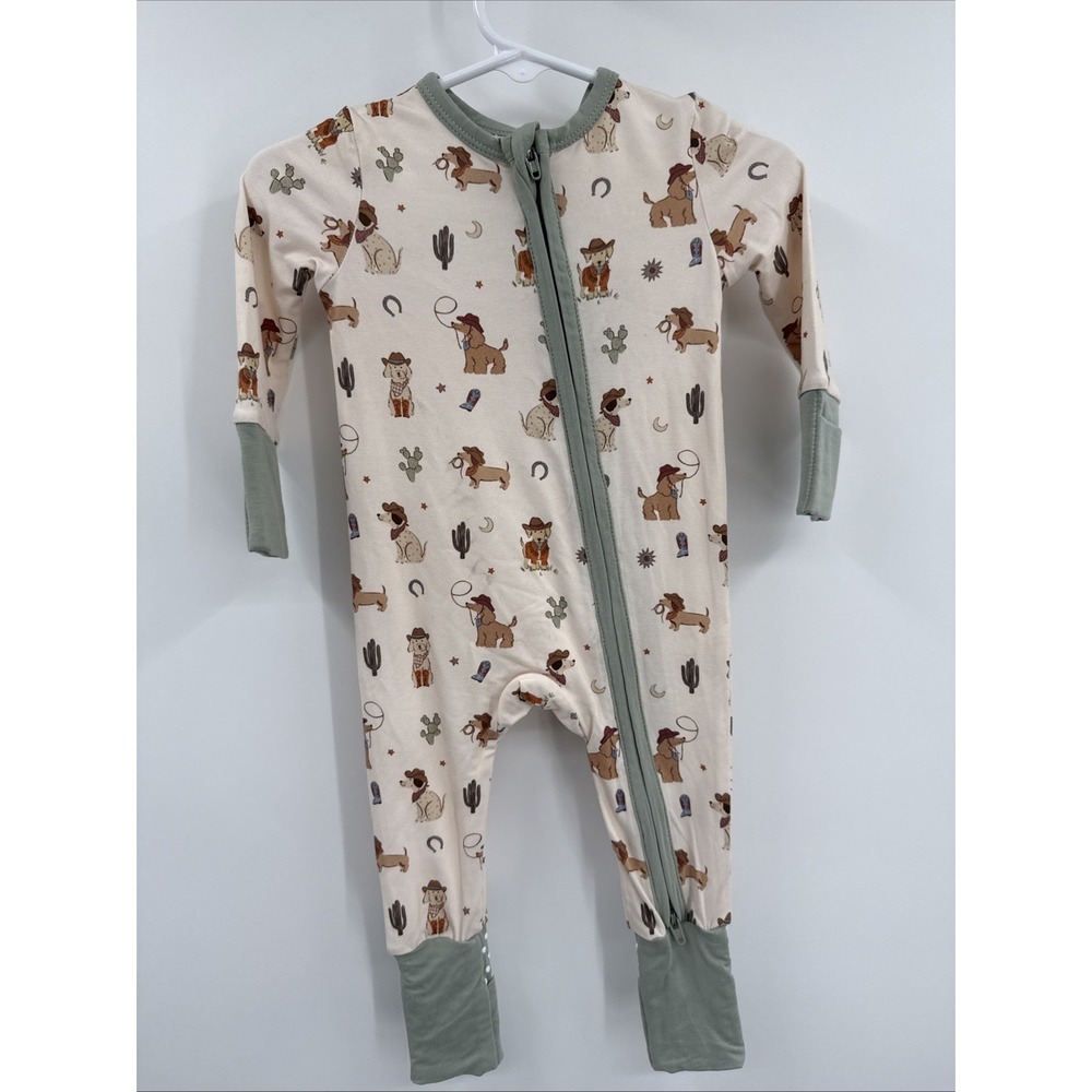 Angel Dear sleeper Romper Cowboy Dogs Bamboo Unisex 0-3M Cream 2-Way Zip NWT